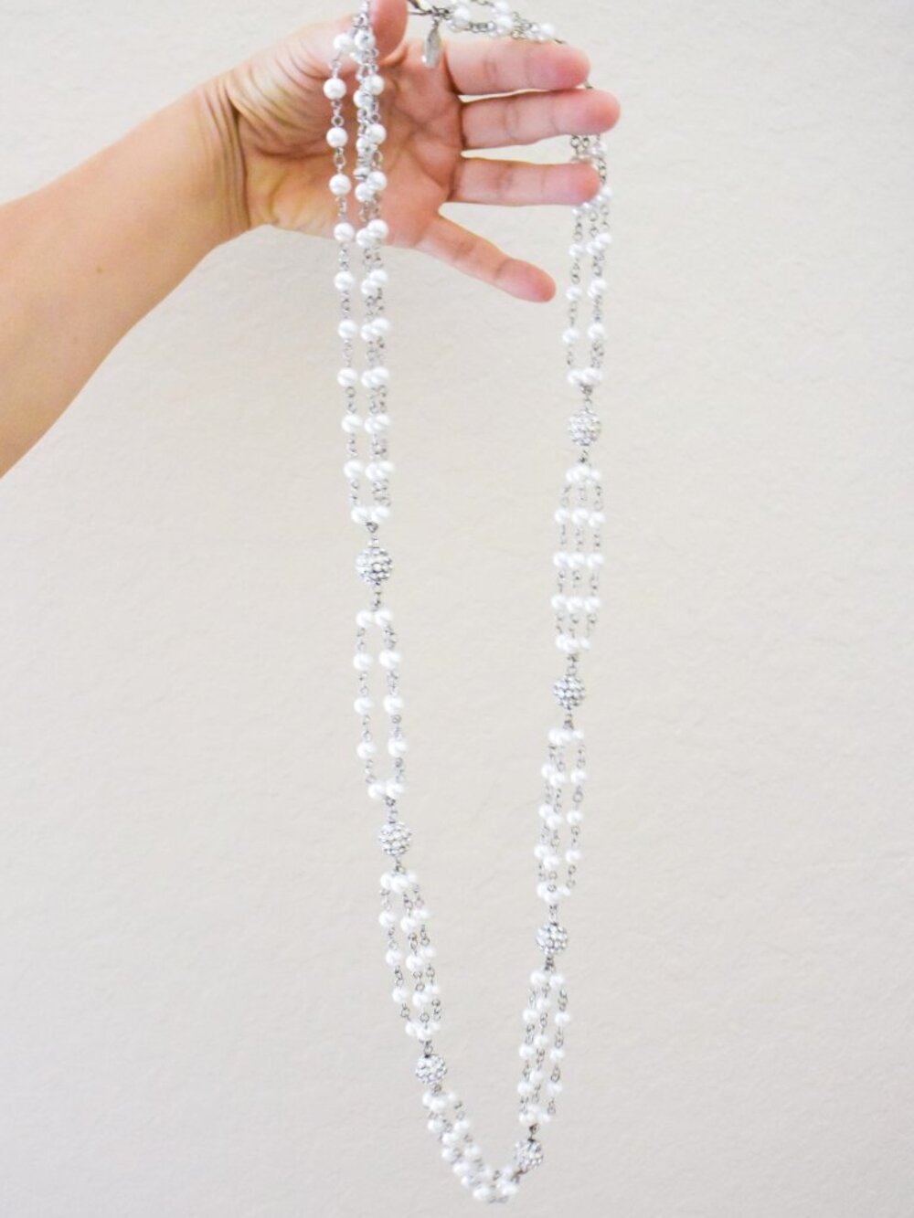 *White House Black Market* Ivory Beaded Rhinestone Long Necklace - FAST SHIP!